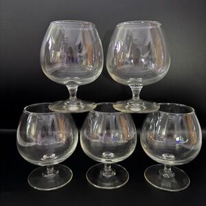 Brandy Snifter Glass Set 5 Piece Clear Stemmed Barware 5 inch Hand-Blown VTG